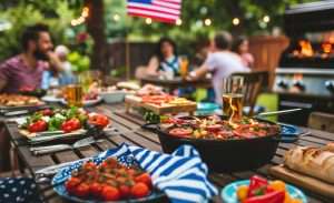 Best 4th of July BBQ Catering in Atlanta with grilled food, outdoor table, and family celebration