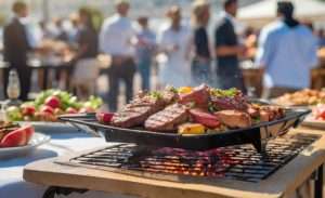 graduation party BBQ catering Atlanta outdoor BBQ grill with smoked meat served at celebration event